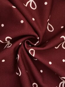 SHEIN Toddler Girl Sweatshirt Cute Sweet Burgundy Gingerbread Man Bow Lace Ruffle Long Sleeve Round Neck Regular Fall Holiday Fall Dots - Burgundy - View 9