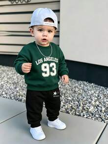 SHEIN Baby Boys Vintage Slogan Sweatshirt 3pcs City Letter Print Kids Sweatshirt Loose Basic Style Boy Daily Wear 3-Piece Set - Multicolor - View 5