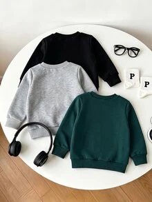 SHEIN Baby Boys Vintage Slogan Sweatshirt 3pcs City Letter Print Kids Sweatshirt Loose Basic Style Boy Daily Wear 3-Piece Set - Multicolor - View 2
