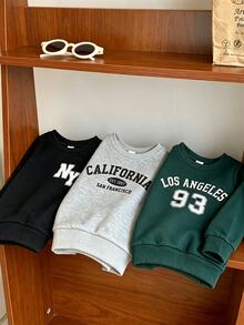 SHEIN Baby Boys Vintage Slogan Sweatshirt 3pcs City Letter Print Kids Sweatshirt Loose Basic Style Boy Daily Wear 3-Piece Set - Multicolor - View 8