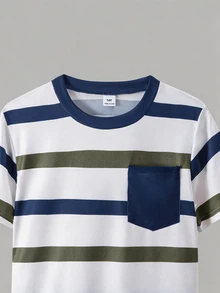 Casuvi Kids 4pcs Teen Striped, Color Block, Black, Yellow Sports Casual Versatile Cost-Effective Spring/Summer T-Shirt Set - Multicolor - View 9