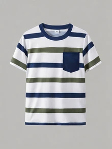 Casuvi Kids 4pcs Teen Striped, Color Block, Black, Yellow Sports Casual Versatile Cost-Effective Spring/Summer T-Shirt Set - Multicolor - View 5