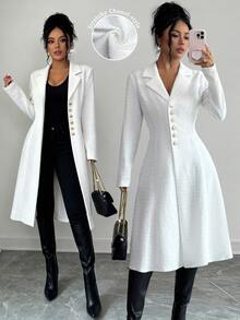 Elenzga Women's Elegant Wool Blend Coat For Outing, Commuting And Business - White - View 1