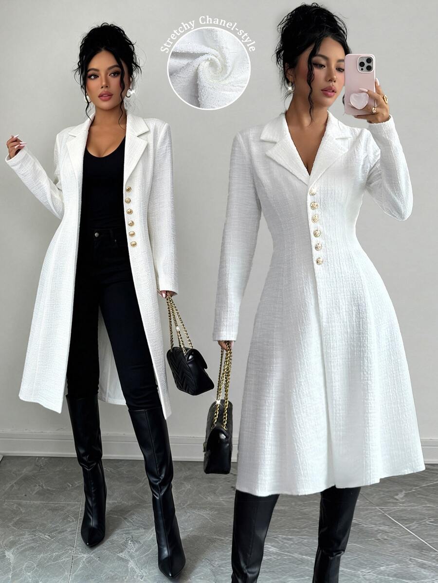 Elenzga Women's Elegant Wool Blend Coat For Outing, Commuting And Business - White - View 1