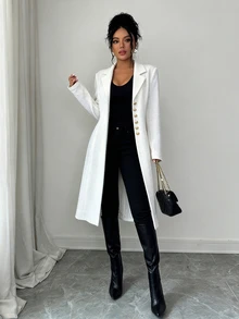 Elenzga Women's Elegant Wool Blend Coat For Outing, Commuting And Business - White - View 4