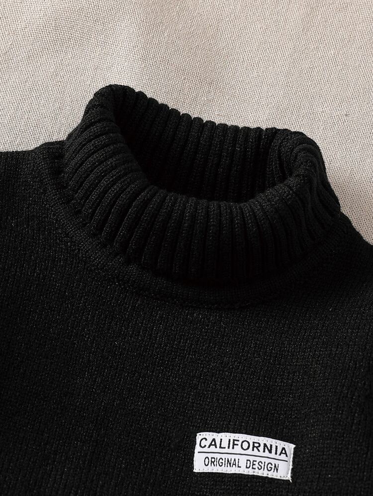 SHEIN Genkimix Kids Boy's Black Fine-Spun Cable-Knit Long-Sleeved Pullover With Small Logo - Trdy Baby Base Layer Shirt For Autumn And Winter Innerwear. One Of The Thre - Black - View 8