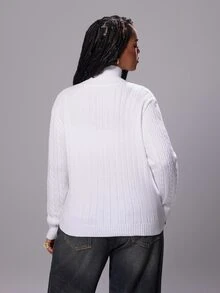 Rustia Plus Size Women's Button Cable Knit Cardigan, Autumn/Winter - White - View 2