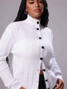 Rustia Plus Size Women's Button Cable Knit Cardigan, Autumn/Winter - White - View 4