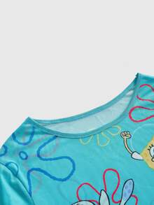 SpongeBob SquarePants | ROMWE Women's Cartoon Print Casual Everyday Long Sleeve Top - Multicolor - View 3