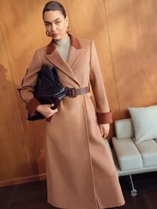 MOTF PREMIUM CONTRAST COLOR LONG PATCHWORK WOOL COAT - Camel - View 8