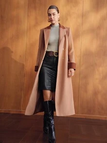 MOTF PREMIUM CONTRAST COLOR LONG PATCHWORK WOOL COAT - Camel - View 3