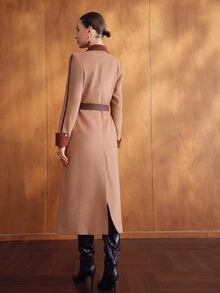 MOTF PREMIUM CONTRAST COLOR LONG PATCHWORK WOOL COAT - Camel - View 5