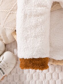 SHEIN Vintaside Kids 1件男嬰幼兒連身連帽衣，可愛甜美棕色白色狗耳拼接毛絨長袖加厚連帽連身褲，適合冬季秋季節日 - 棕色 - 查看 7