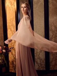 MOTF Soiréza ELEGANT ONE SHOULDER PLEATED MAXI GOWN WITH RHINESTONE & PEARL EMBELLISHED BODICE FOR WEDDING,PARTY - Champagne - View 5