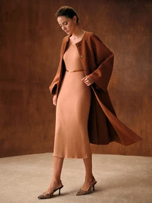 MOTF PREMIUM AUTUMN/WINTER ROUND NECK RIBBED KNIT SWEATER DRESS - Khaki - View 7