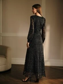 MOTF PREMIUM VINTAGE LACE HOLLOW OUT ELEGANT WOMEN'S DRESS - Black - View 6