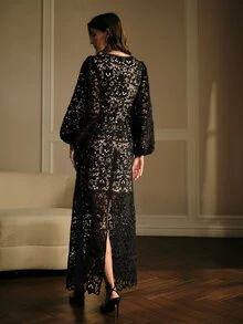 MOTF PREMIUM ELEGANT WATER-SOLUBLE LACE WOMEN'S LONG DRESS - Black - View 3