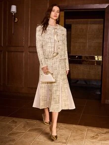 MOTF PREMIUM WOMEN'S ELEGANT MESH & TWEED SKIRT, AUTUMN/WINTER - Champagne - View 1