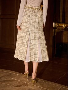 MOTF PREMIUM WOMEN'S ELEGANT MESH & TWEED SKIRT, AUTUMN/WINTER - Champagne - View 7