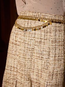 MOTF PREMIUM WOMEN'S ELEGANT MESH & TWEED SKIRT, AUTUMN/WINTER - Champagne - View 2