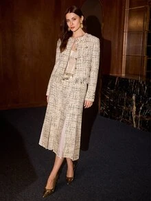 MOTF PREMIUM WOMEN'S ELEGANT MESH & TWEED SKIRT, AUTUMN/WINTER - Champagne - View 8