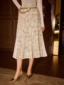 MOTF PREMIUM WOMEN'S ELEGANT MESH & TWEED SKIRT, AUTUMN/WINTER - Champagne - View 4