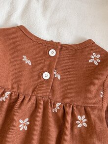 Vintaside Kids 2件組女嬰上衣與牛仔褲套裝，甜美棕藍色花卉刺繡百褶長袖圓領，生日派對秋季假期婚禮賓客裝飾流蘇 - 棕色 - 查看 6