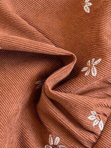 Vintaside Kids 2件組女嬰上衣與牛仔褲套裝，甜美棕藍色花卉刺繡百褶長袖圓領，生日派對秋季假期婚禮賓客裝飾流蘇 - 棕色 - 查看 4