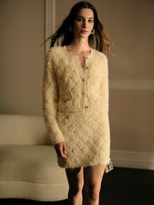 MOTF PREMIUM WOMEN'S AUTUMN/WINTER FAUX FUR KNIT SKIRT WITH BEADED RHINESTONE WAIST DECOR - Apricot - View 2