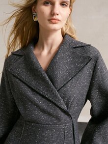MOTF PREMIUM FASHIONABLE WAIST-CINCHING LAPEL COLLAR SLIT MID-LENGTH DRESS - Dark Grey - View 2