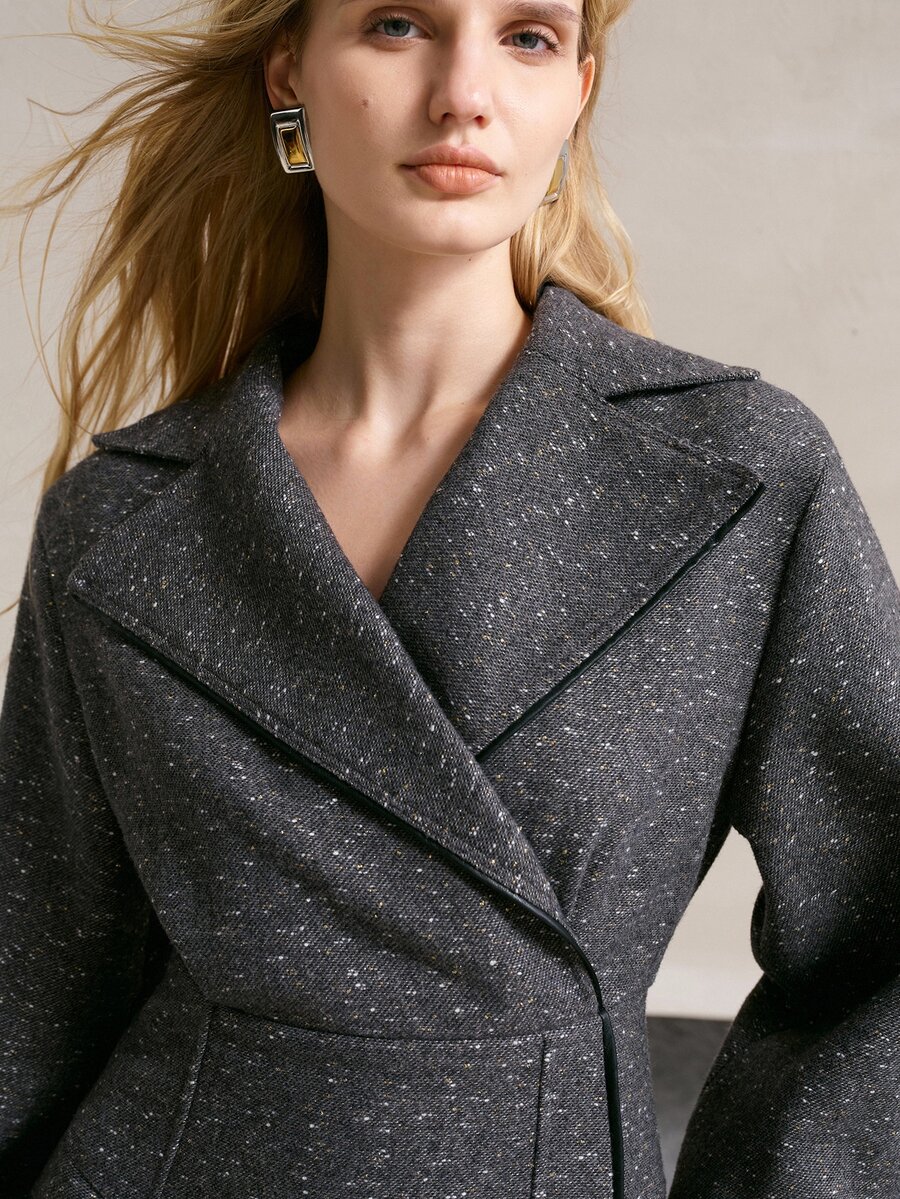 MOTF PREMIUM FASHIONABLE WAIST-CINCHING LAPEL COLLAR SLIT MID-LENGTH DRESS - Dark Grey - View 2