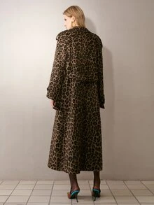 MOTF PREMIUM LEOPARD PRINT LOOSE LONG OVERSIZED TRENCH COAT WITH BELT - Brown - View 6