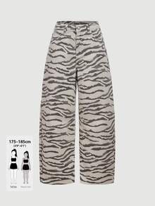 SHEIN Tall 女款休閒日常牛仔褲，附口袋與鈕扣，全印花設計 - 白色 - 查看 1