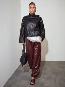 MOTF PREMIUM ELASTIC WAIST PU CUFFED LONG PANTS - Burgundy - View 5