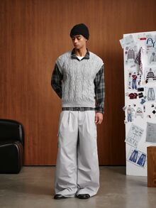 TOKVUE Men's Autumn/Winter Cable Knit V-Neck Casual Versatile Knit Vest - Grey - View 6