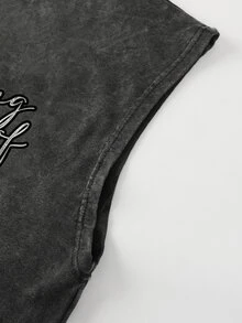 Manfinity EMRG 男士青年街頭休閒日常必備 INS 風格做舊復古黑色噴漆背心，度假款 - 黑色 - 查看 6
