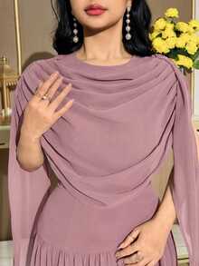 Feyla Women's Elegant Party Solid Color Ruched Long Dress,Summer Dresses For Women - Dusty Pink - View 2