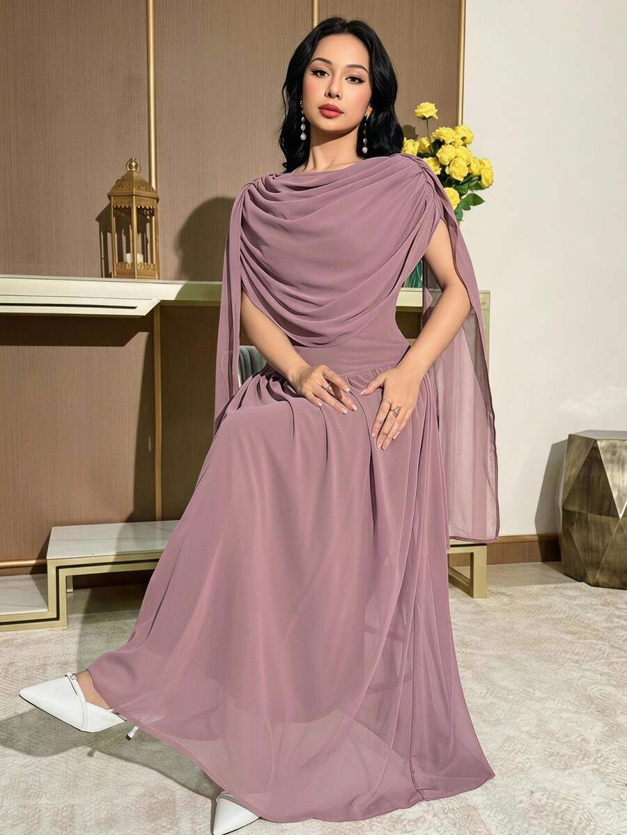 Feyla Women's Elegant Party Solid Color Ruched Long Dress,Summer Dresses For Women - Dusty Pink - View 1