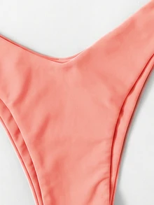 Swim Basics Set Baju Renang Bikini Wanita Musim Panas Warna Polos Model Twist, Warna Coral Peach - Coral Pink - View 5