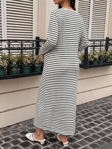 Dazy Maternity Color Block Patchwork Round Neck Casual Loose Short Sleeve Long Maternity Dress For Spring And Summer - White - View 2