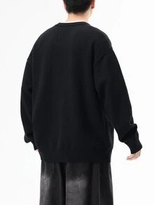 Claim Dot Men's Casual Oversized Faux Pearl Letter & Number Graphic Pullover Sweater Back To School - Black - View 2