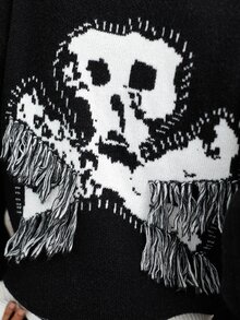 Claim Dot Men's Casual Loose Skull Print Contrast Color Long Sleeve Cardigan Sweater For Fall/Winter - Multicolor - View 5