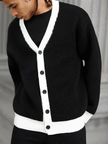 Claim Dot Men's Casual Loose Skull Print Contrast Color Long Sleeve Cardigan Sweater For Fall/Winter - Multicolor - View 3