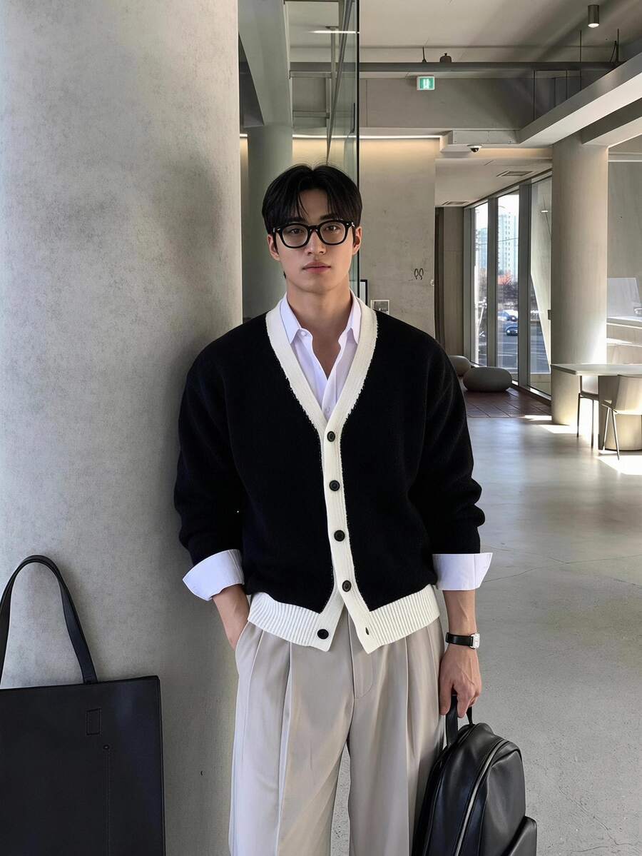 Claim Dot Men's Casual Loose Skull Print Contrast Color Long Sleeve Cardigan Sweater For Fall/Winter - Multicolor - View 1