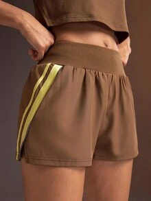 Powerista Quần short thể thao tập luyện hàng ngày nữ cạp chun sọc bên hông - màu nâu - Xem 4
