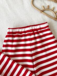 Young Girl Kids Playful Casual Versatile Fashion Strawberry Striped Long Sleeve Sweatshirt And Pants 2 Pieces Set,Fall,Fall Style,Autumn/Winter,Pull - Red - View 5