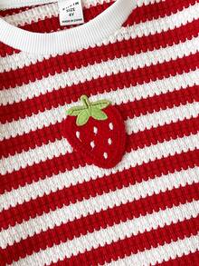 Young Girl Kids Playful Casual Versatile Fashion Strawberry Striped Long Sleeve Sweatshirt And Pants 2 Pieces Set,Fall,Fall Style,Autumn/Winter,Pull - Red - View 4
