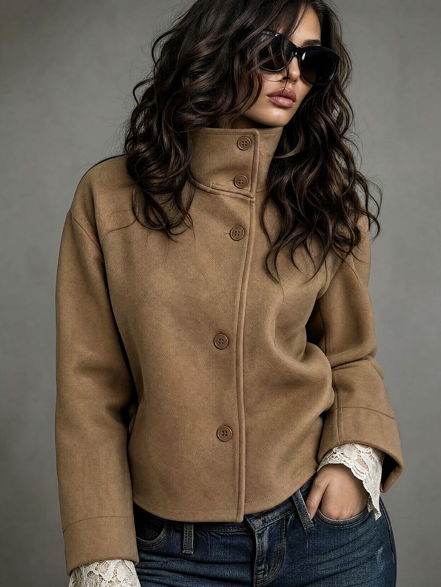 SHEIN Solid Button Front Coat