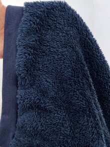 SHEIN Baby Boy Autumn/Winter Casual Bear Patch Warm Hooded Jacket & Pants Set - Navy Blue - View 8