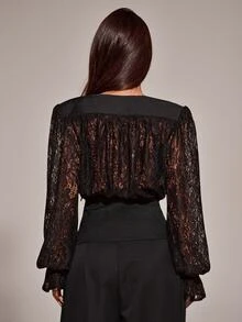 SHEIN BAE Elegant Sexy Lace Patchwork Jacket - Black - View 2